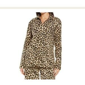 NEW Nordstrom Leopard Print Cotton Flannel Pajama Top Nightshirt Size Medium